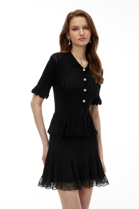 Marta Mini Dress Black Stretch Knit Lace