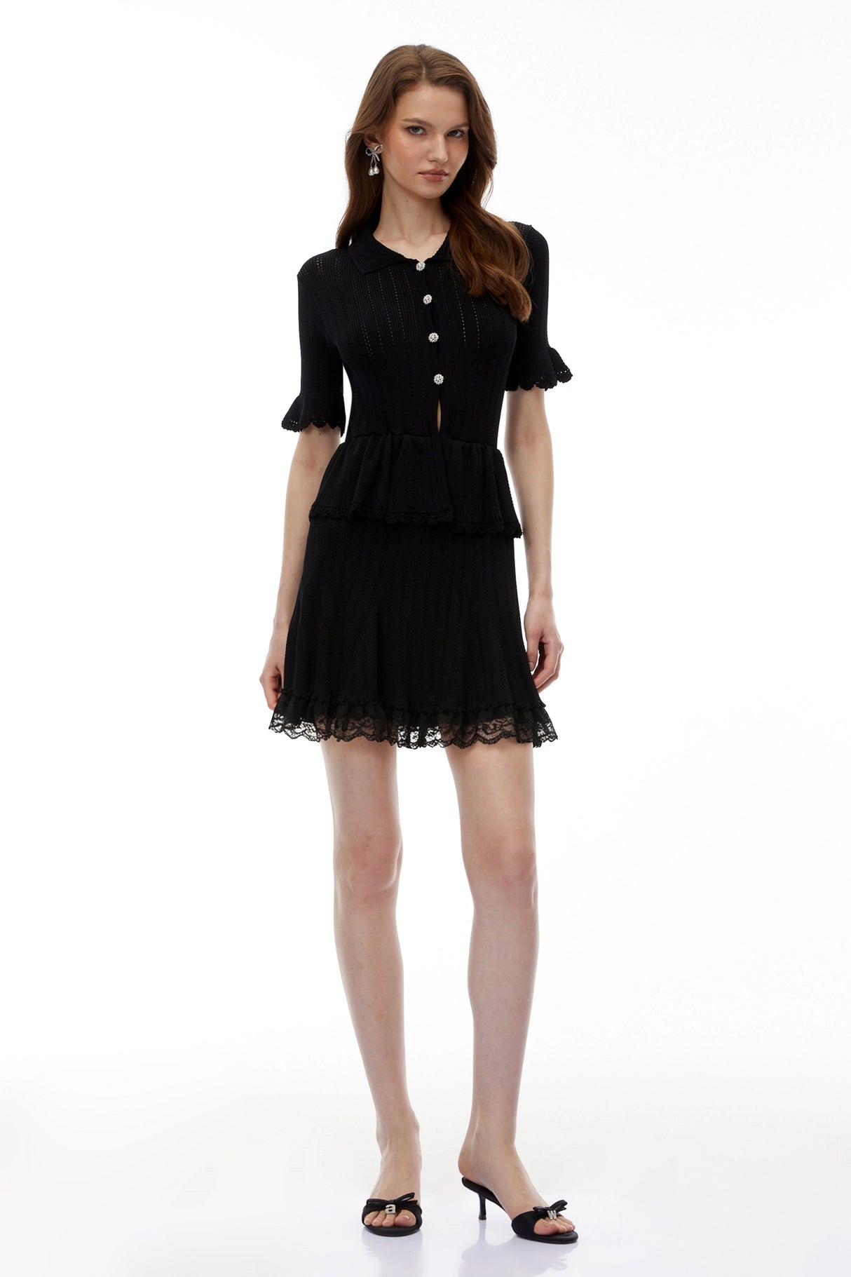 Jocasta Black Stretch Knit Lace Mini Dress