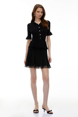 Jocasta Black Stretch Knit Lace Mini Dress