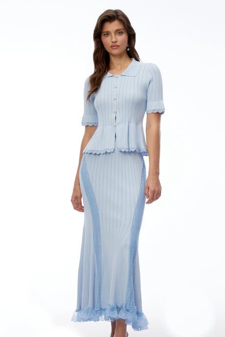Melanie Midi Dress Blue Stretch Lace Knit