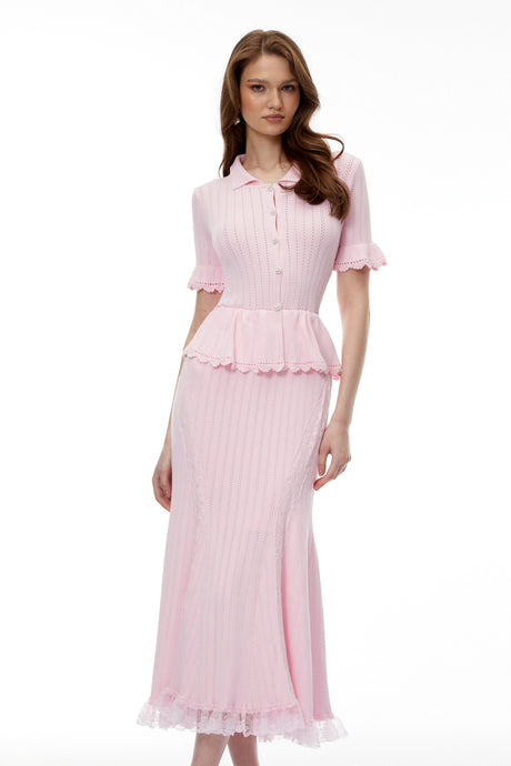 Flavia Midi Dress Pink Stretch Lace Knit