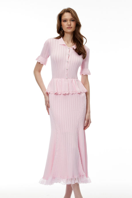 Flavia Midi Dress Pink Stretch Lace Knit