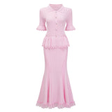 Jocasta Pink Stretch Lace Knit Midi Dress