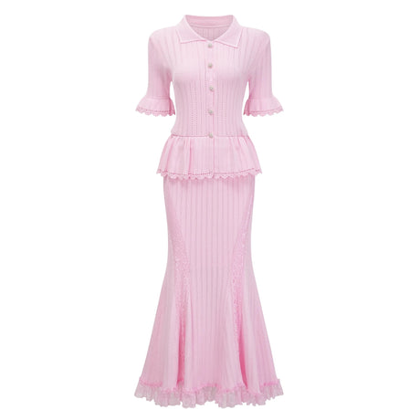 Flavia Midi Dress Pink Stretch Lace Knit