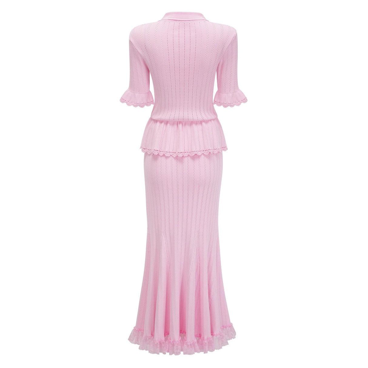 Jocasta Pink Stretch Lace Knit Midi Dress