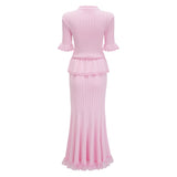 Jocasta Pink Stretch Lace Knit Midi Dress