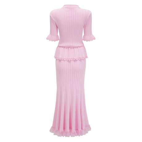 Flavia Midi Dress Pink Stretch Lace Knit