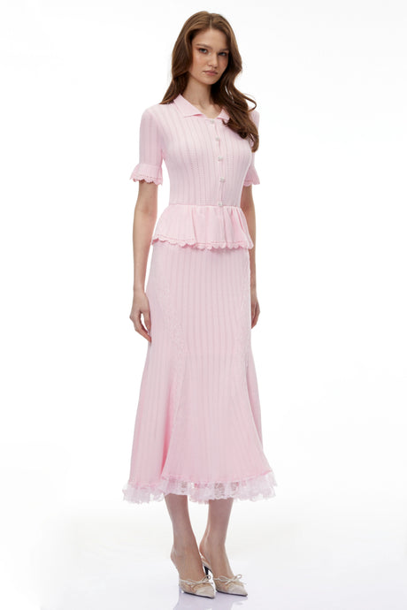 Flavia Midi Dress Pink Stretch Lace Knit