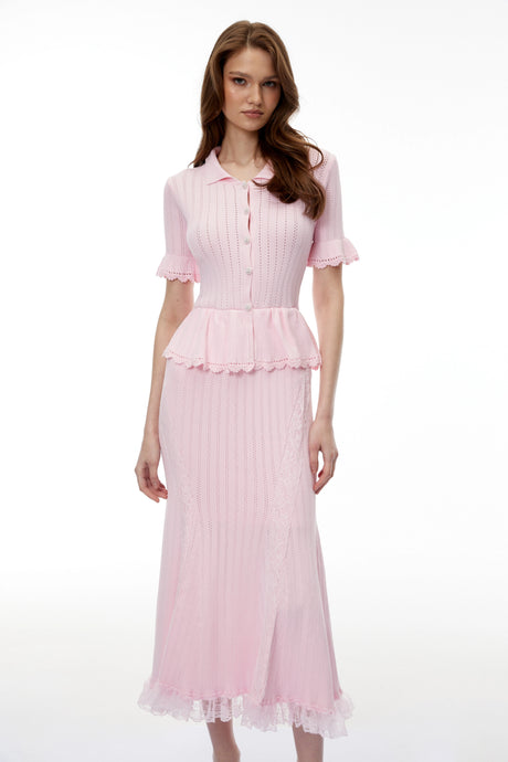 Flavia Midi Dress Pink Stretch Lace Knit