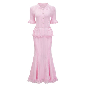 Jocasta Pink Stretch Lace Knit Midi Dress