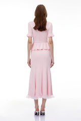 Jocasta Pink Stretch Lace Knit Midi Dress