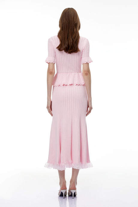 Flavia Midi Dress Pink Stretch Lace Knit