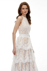 Jocaste White Halterneck Lace Maxi Dress