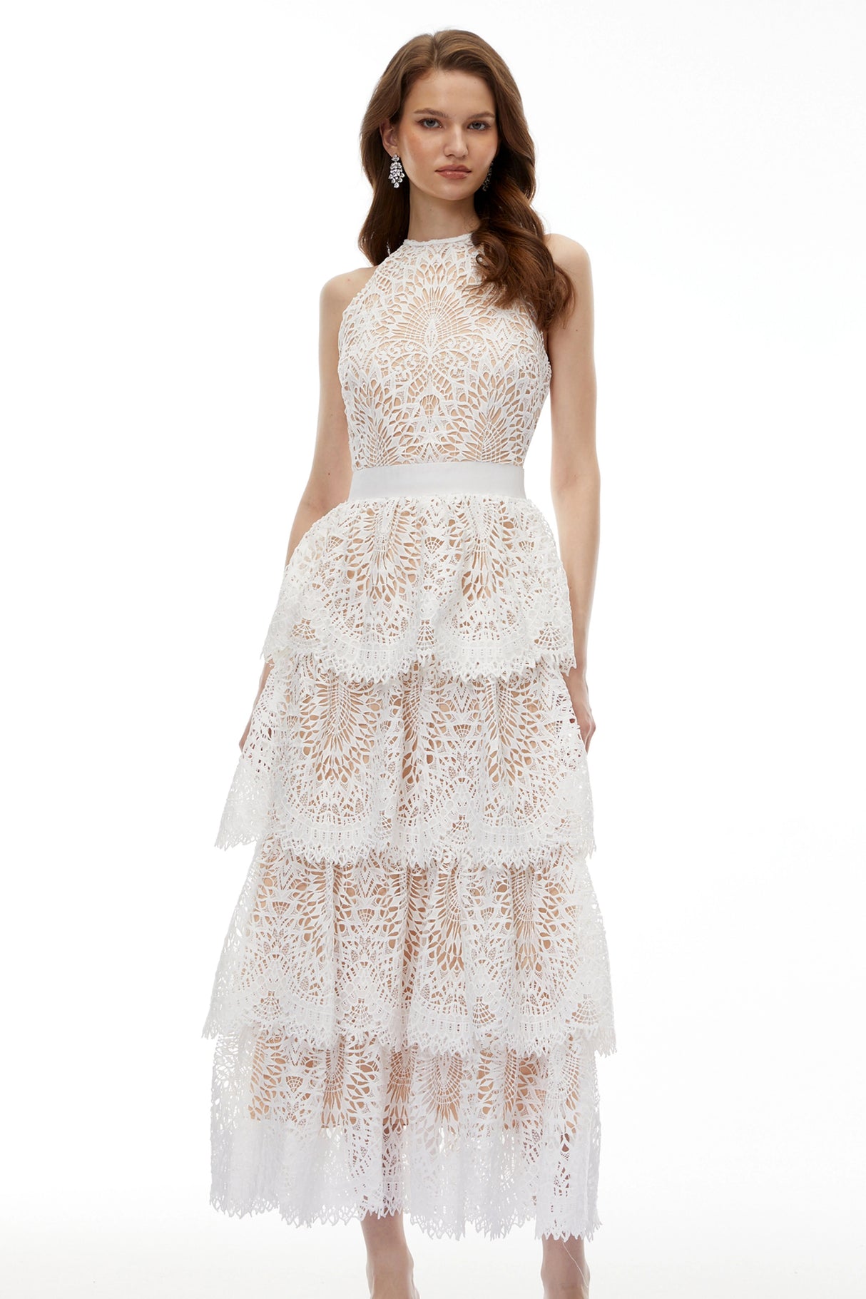Jocaste White Halterneck Lace Maxi Dress