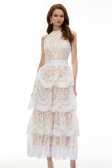 Jocaste White Halterneck Lace Maxi Dress