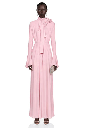 Jocelinda Pink Ruched Maxi Dress with 3D Florals