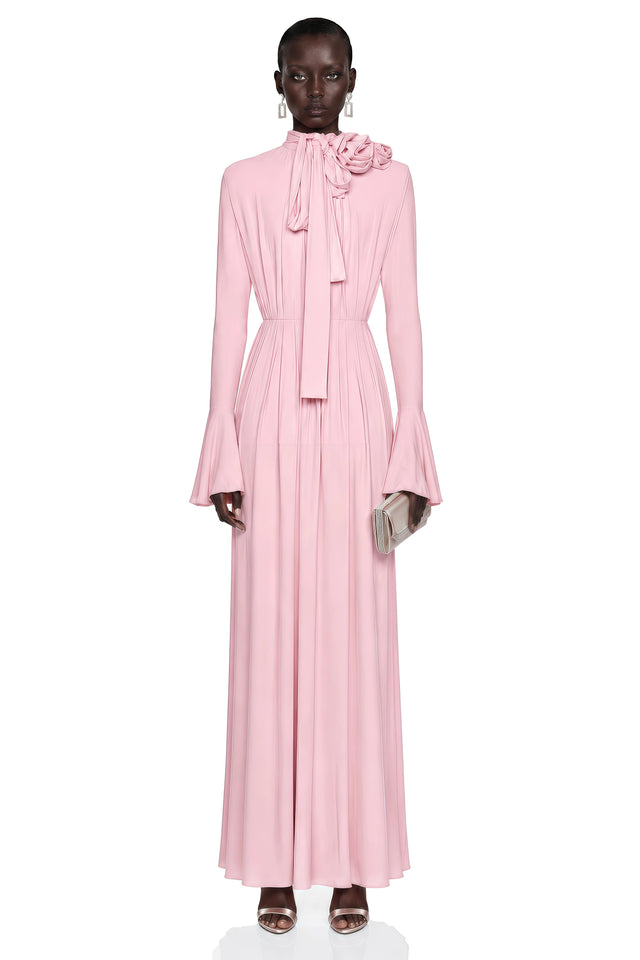Jocelinda Pink Ruched Maxi Dress with 3D Florals
