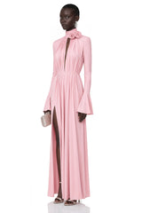 Jocelinda Pink Ruched Maxi Dress with 3D Florals