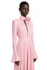 Jocelinda Pink Ruched Maxi Dress with 3D Florals