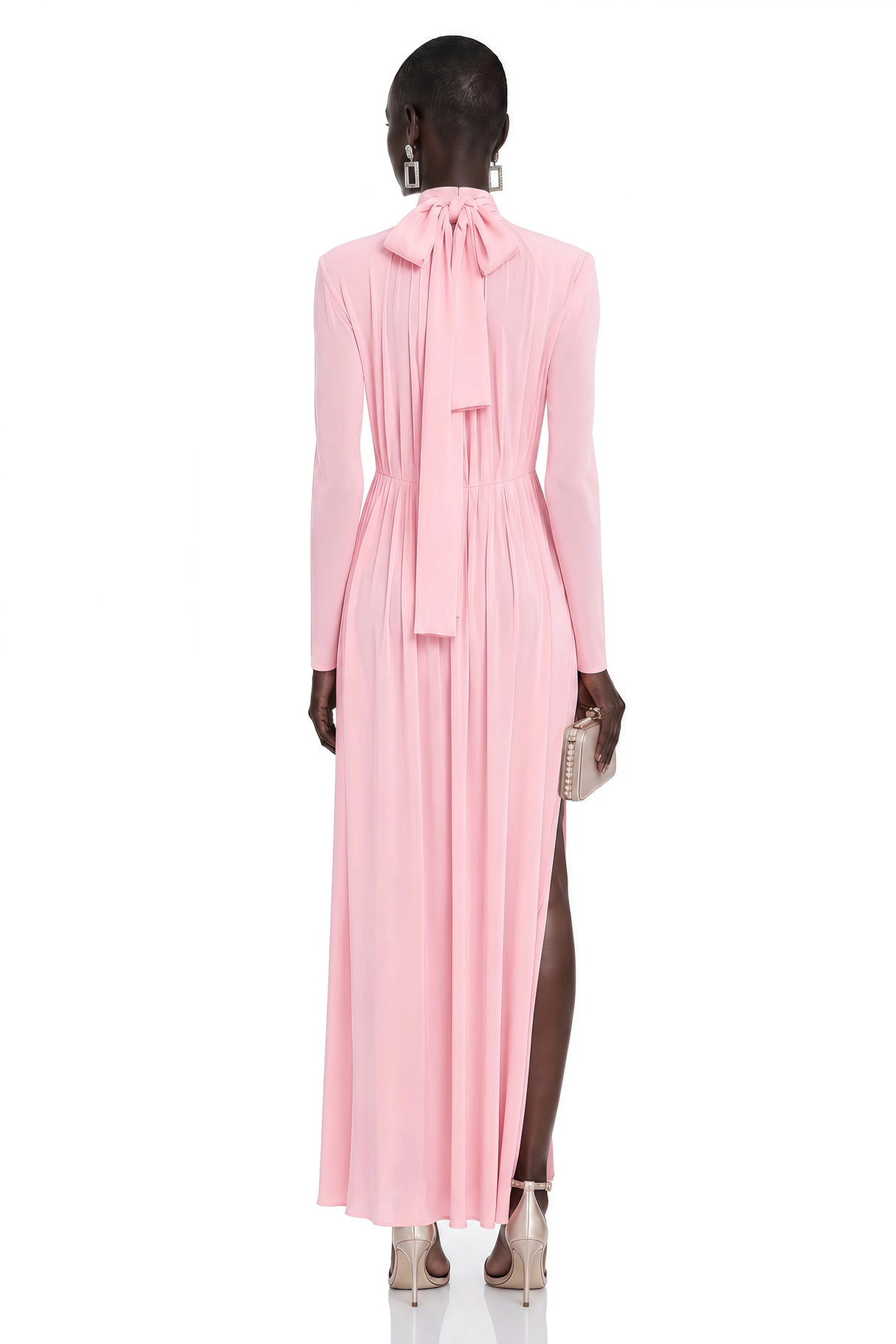 Jocelinda Pink Ruched Maxi Dress with 3D Florals