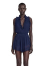 Jocelyn Navy Blue VNeck Lace Mini Dress with Ruffled Trim
