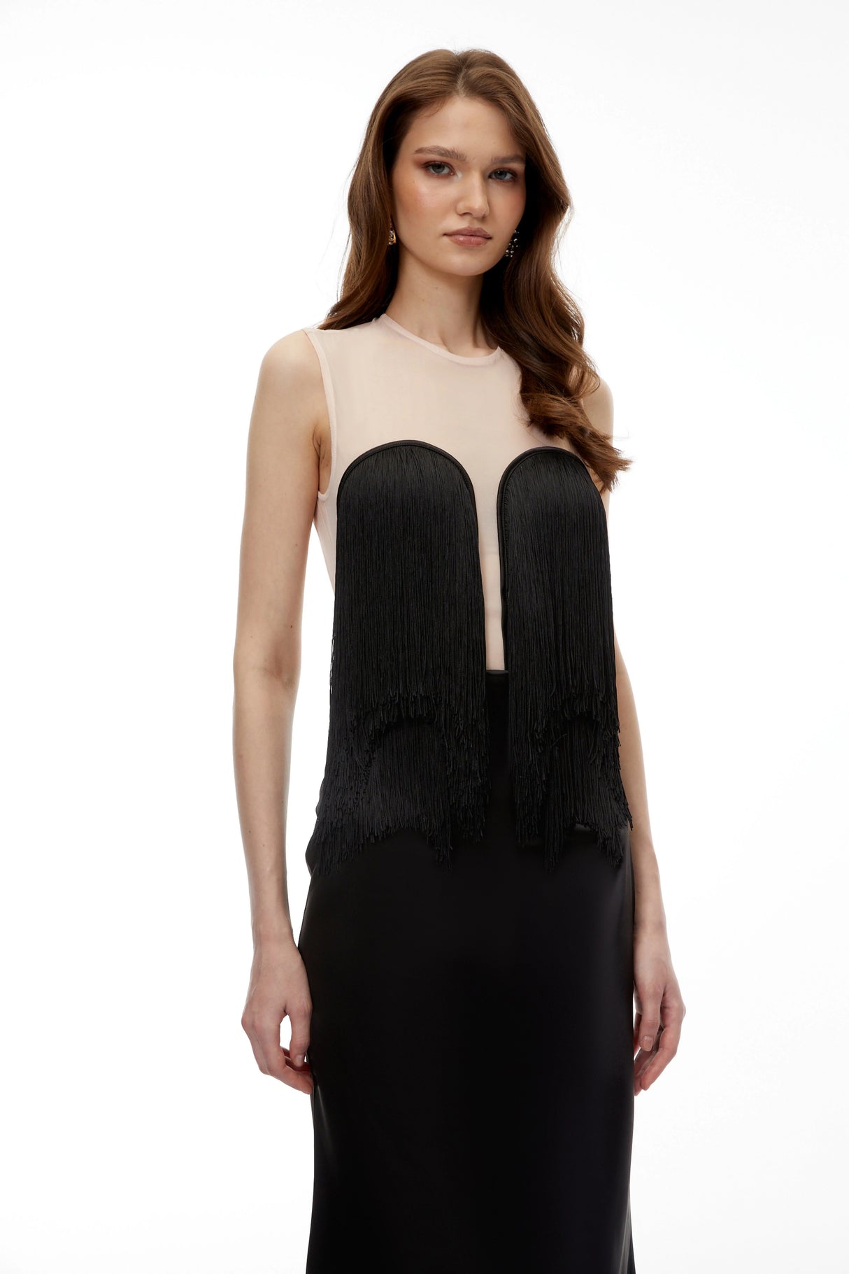 Jochebed Black SemiSheer Maxi Dress with Tassels