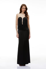 Jochebed Black SemiSheer Maxi Dress with Tassels