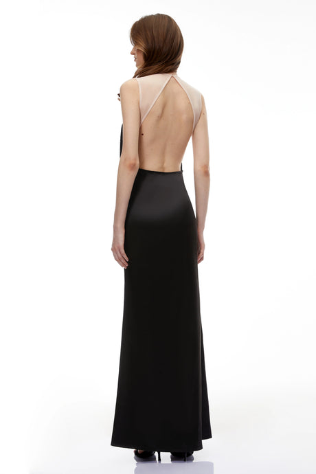 Ashley Maxi Dress Black Semi-Sheer with Tassels