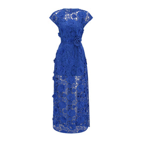 Jochebed Blue Floral Appliqué Maxi Dress with CutOuts