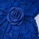 Jochebed Blue Floral Appliqué Maxi Dress with CutOuts