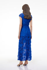 Jochebed Blue Floral Appliqué Maxi Dress with CutOuts