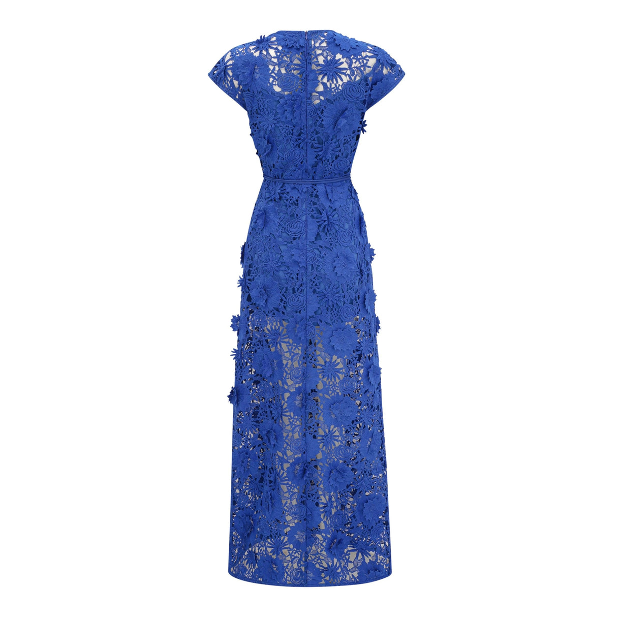 Jochebed Blue Floral Appliqué Maxi Dress with CutOuts