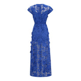 Jochebed Blue Floral Appliqué Maxi Dress with CutOuts