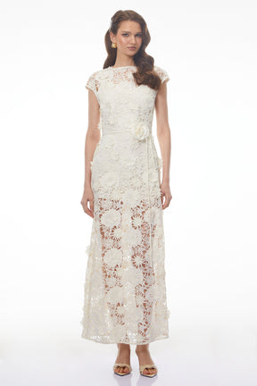 Jochebed White Floral Appliqué Maxi Dress witn CutOuts