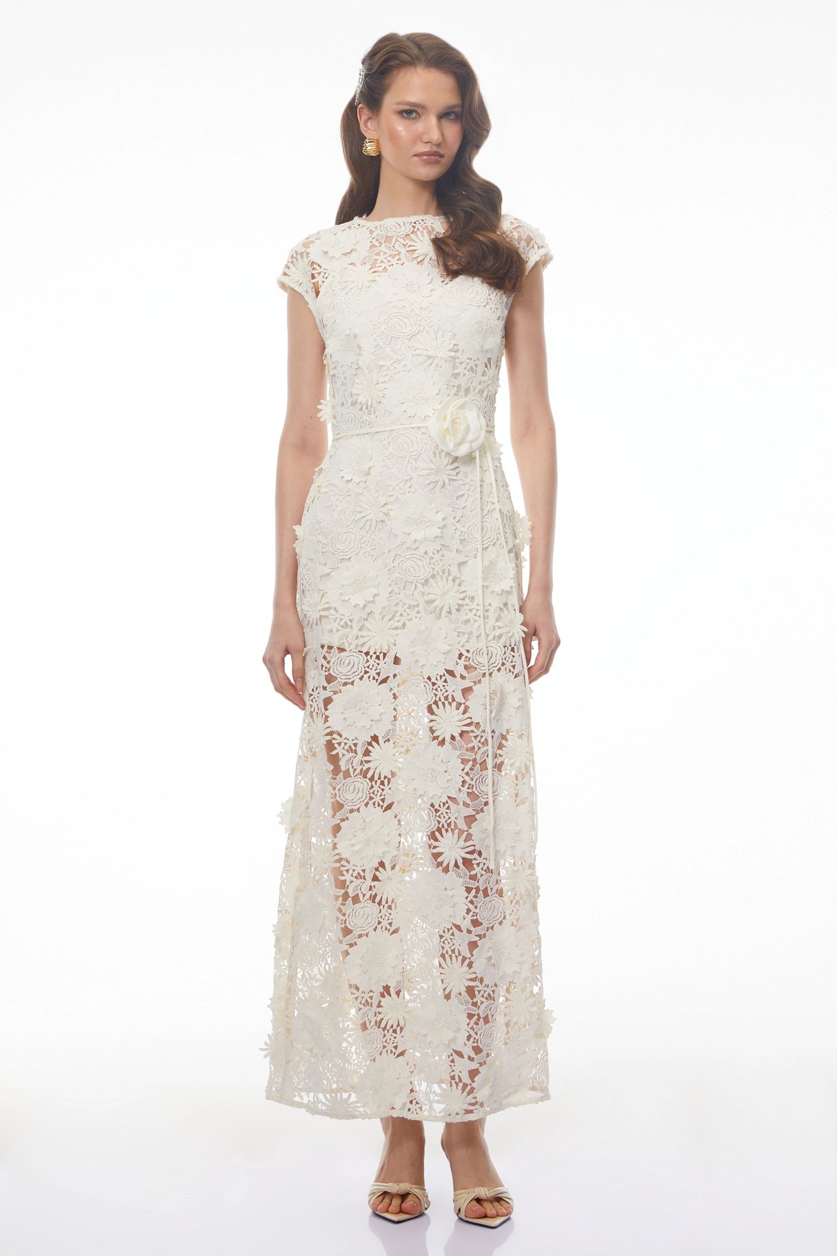 Jochebed White Floral Appliqué Maxi Dress witn CutOuts