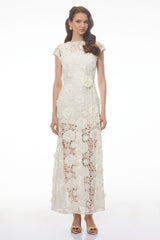 Jochebed White Floral Appliqué Maxi Dress witn CutOuts