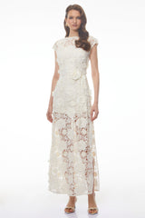 Jochebed White Floral Appliqué Maxi Dress witn CutOuts