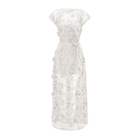 Jochebed White Floral Appliqué Maxi Dress witn CutOuts