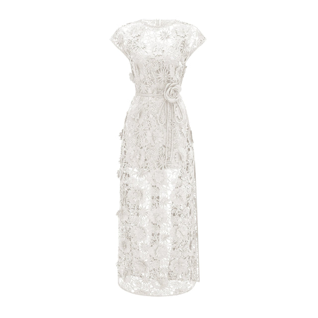 Jochebed White Floral Appliqué Maxi Dress witn CutOuts