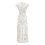 Jochebed White Floral Appliqué Maxi Dress witn CutOuts