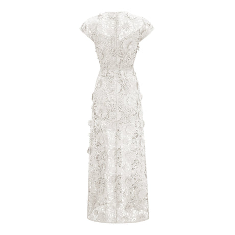 Eleanor Maxi Dress White Floral Appliqué witn Cut-Outs