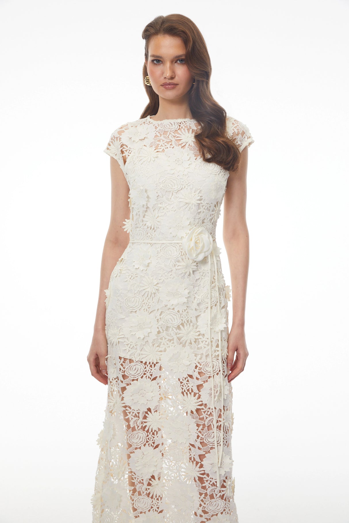 Jochebed White Floral Appliqué Maxi Dress witn CutOuts