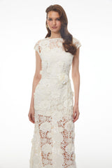Jochebed White Floral Appliqué Maxi Dress witn CutOuts