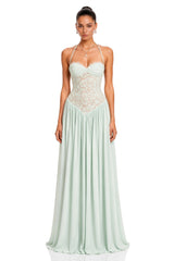 Joelle Mint Green Halterneck Lace Corset Maxi Dress