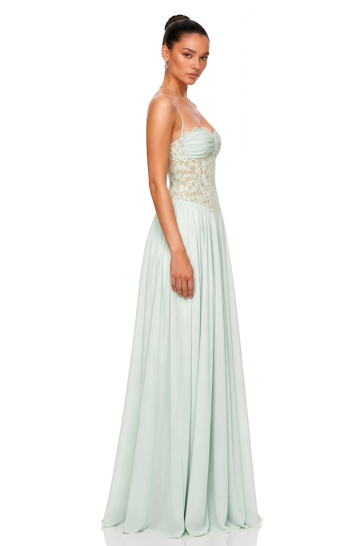 Joelle Mint Green Halterneck Lace Corset Maxi Dress