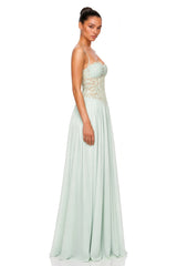 Joelle Mint Green Halterneck Lace Corset Maxi Dress