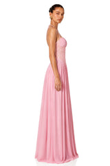 Joelle Pink Halterneck Lace Corset Maxi Dress