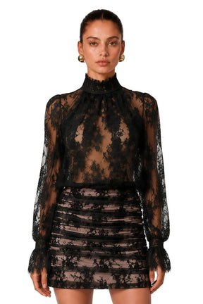 Johanna Black Semi Sheer Lace Mini Dress