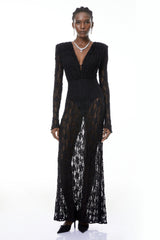 Johanna Black SemiSheer Lace Maxi Dress