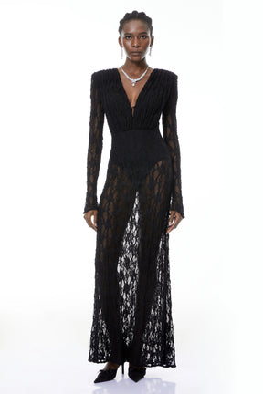 Johanna Black SemiSheer Lace Maxi Dress